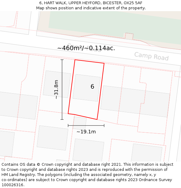 6, HART WALK, UPPER HEYFORD, BICESTER, OX25 5AF: Plot and title map