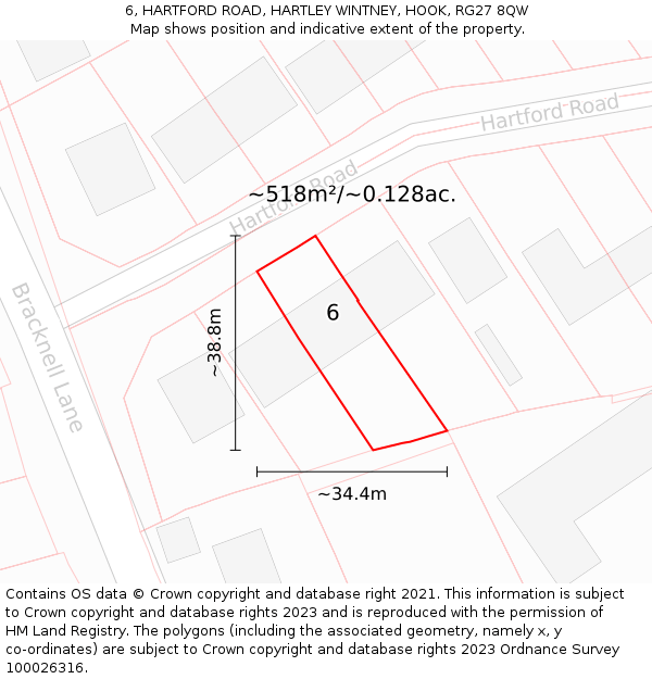 6, HARTFORD ROAD, HARTLEY WINTNEY, HOOK, RG27 8QW: Plot and title map