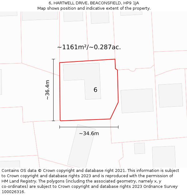 6, HARTWELL DRIVE, BEACONSFIELD, HP9 1JA: Plot and title map