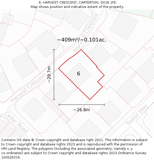 6, HARVEST CRESCENT, CARTERTON, OX18 1FE: Plot and title map