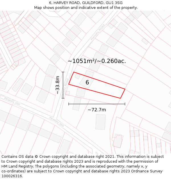 6, HARVEY ROAD, GUILDFORD, GU1 3SG: Plot and title map