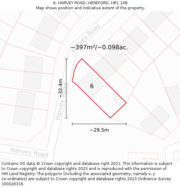 6, HARVEY ROAD, HEREFORD, HR1 1XB: Plot and title map