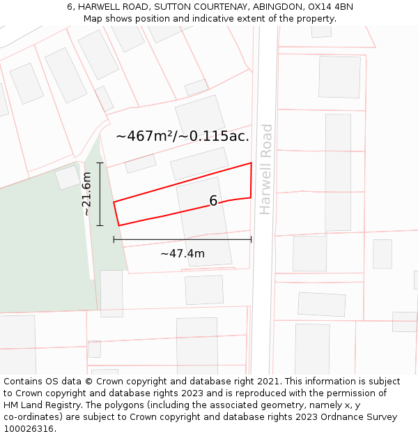 6, HARWELL ROAD, SUTTON COURTENAY, ABINGDON, OX14 4BN: Plot and title map