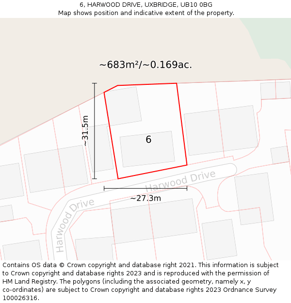 6, HARWOOD DRIVE, UXBRIDGE, UB10 0BG: Plot and title map