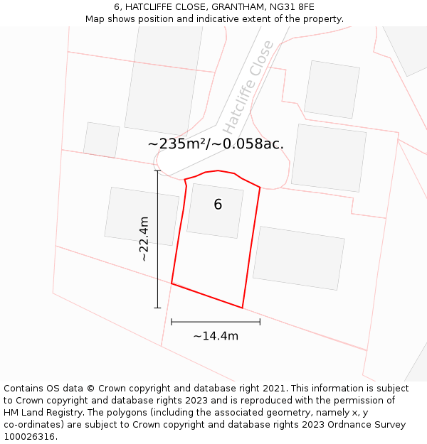 6, HATCLIFFE CLOSE, GRANTHAM, NG31 8FE: Plot and title map