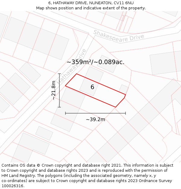 6, HATHAWAY DRIVE, NUNEATON, CV11 6NU: Plot and title map