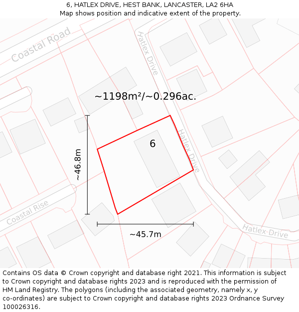 6, HATLEX DRIVE, HEST BANK, LANCASTER, LA2 6HA: Plot and title map