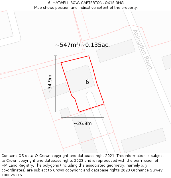 6, HATWELL ROW, CARTERTON, OX18 3HG: Plot and title map