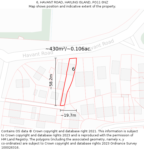 6, HAVANT ROAD, HAYLING ISLAND, PO11 0NZ: Plot and title map