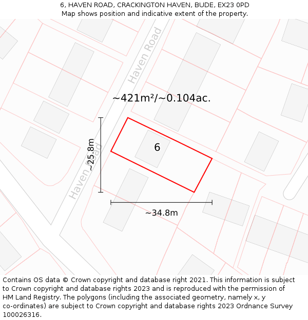 6, HAVEN ROAD, CRACKINGTON HAVEN, BUDE, EX23 0PD: Plot and title map