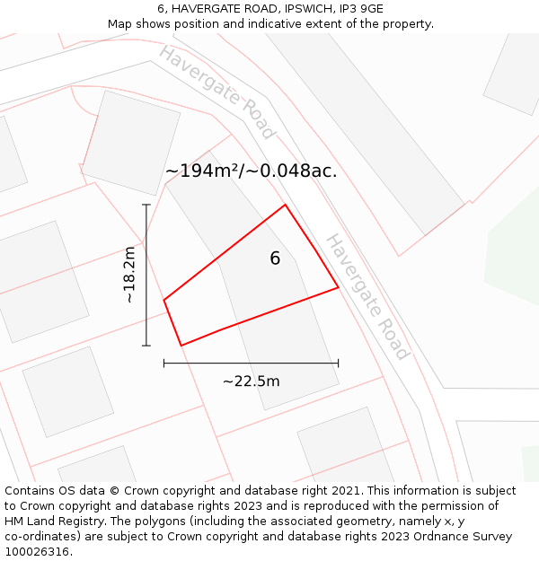 6, HAVERGATE ROAD, IPSWICH, IP3 9GE: Plot and title map