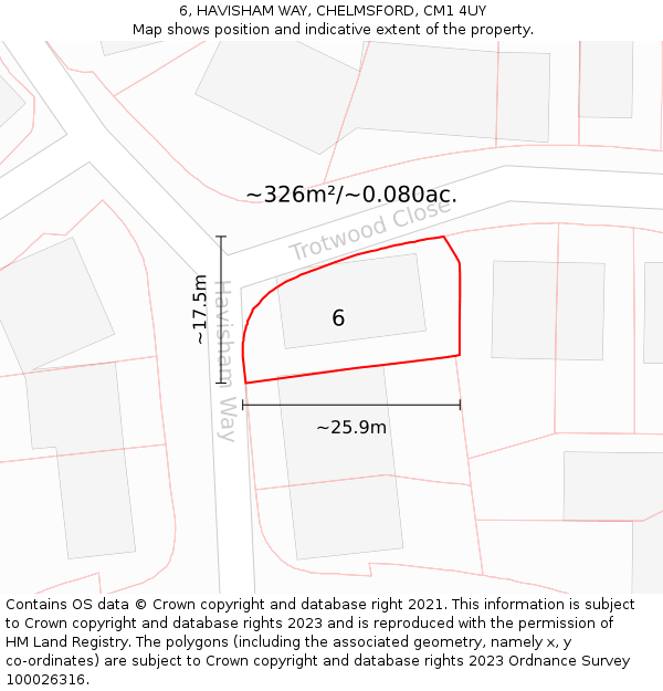 6, HAVISHAM WAY, CHELMSFORD, CM1 4UY: Plot and title map