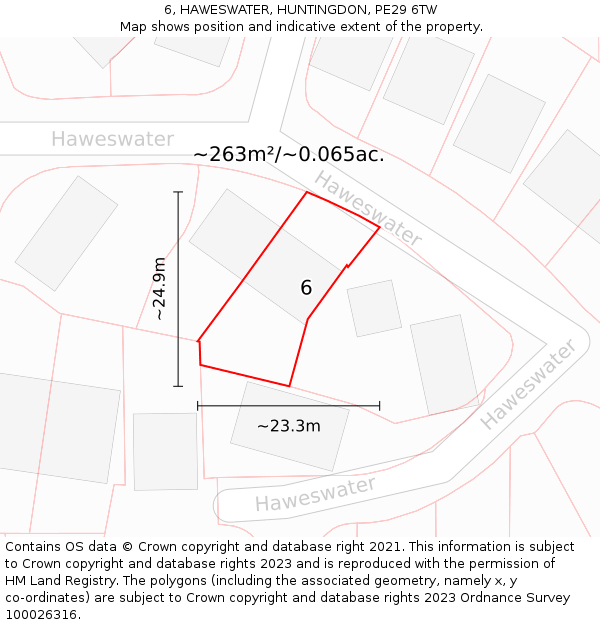 6, HAWESWATER, HUNTINGDON, PE29 6TW: Plot and title map