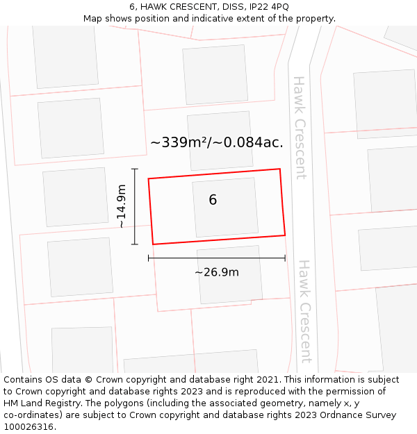 6, HAWK CRESCENT, DISS, IP22 4PQ: Plot and title map