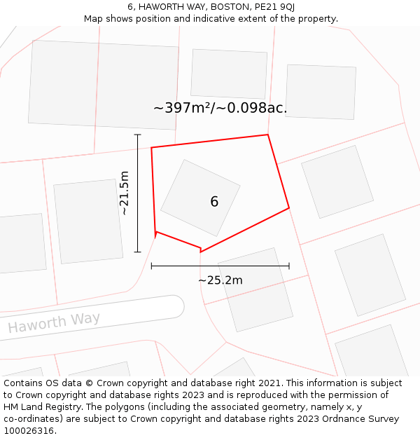 6, HAWORTH WAY, BOSTON, PE21 9QJ: Plot and title map