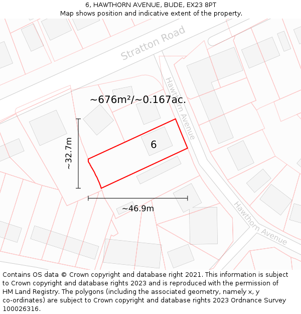 6, HAWTHORN AVENUE, BUDE, EX23 8PT: Plot and title map