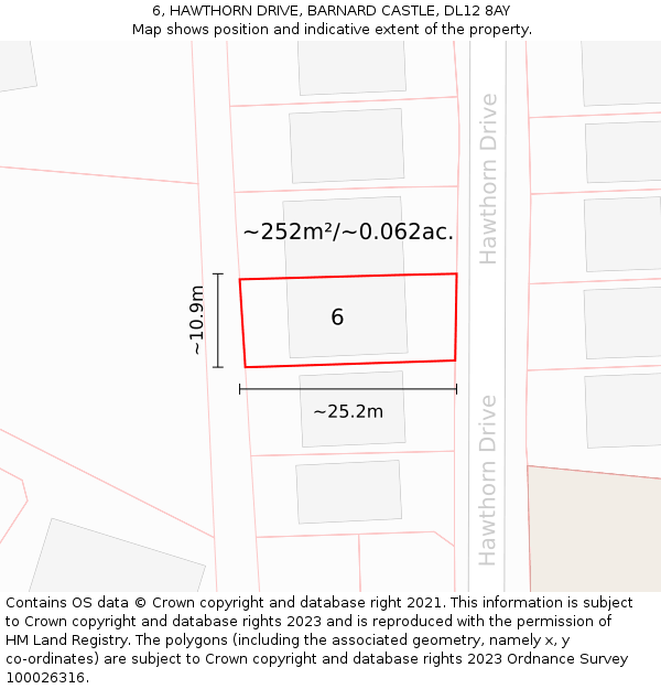 6, HAWTHORN DRIVE, BARNARD CASTLE, DL12 8AY: Plot and title map