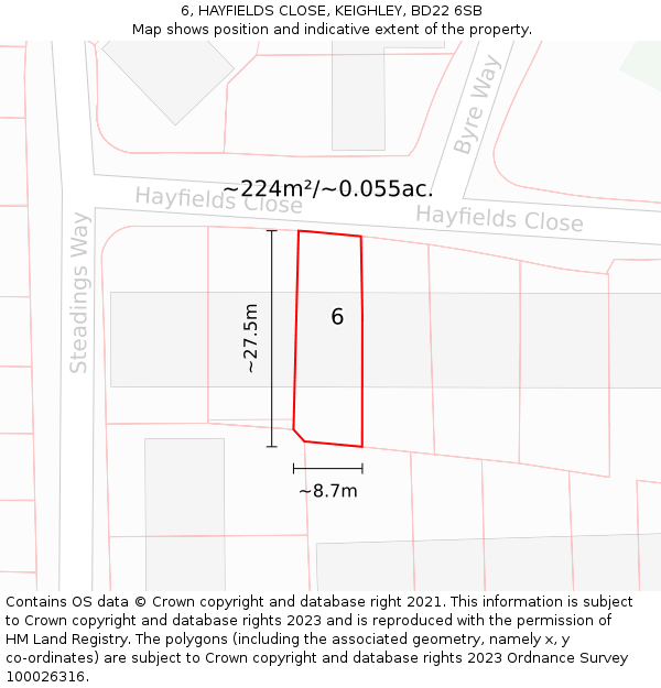 6, HAYFIELDS CLOSE, KEIGHLEY, BD22 6SB: Plot and title map