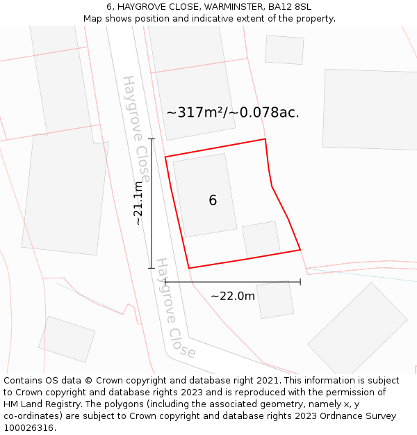 6, HAYGROVE CLOSE, WARMINSTER, BA12 8SL: Plot and title map