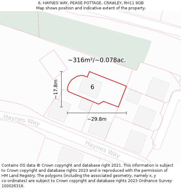 6, HAYNES WAY, PEASE POTTAGE, CRAWLEY, RH11 9GB: Plot and title map