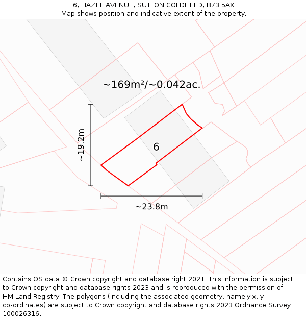 6, HAZEL AVENUE, SUTTON COLDFIELD, B73 5AX: Plot and title map