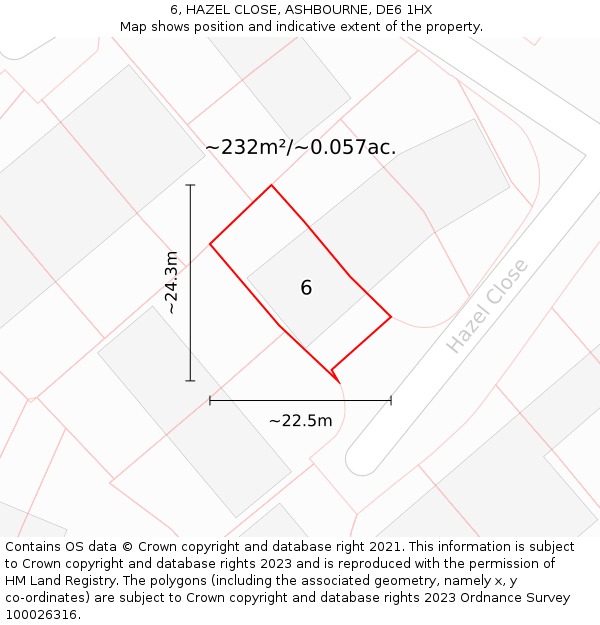 6, HAZEL CLOSE, ASHBOURNE, DE6 1HX: Plot and title map