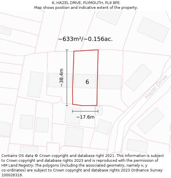 6, HAZEL DRIVE, PLYMOUTH, PL9 8PE: Plot and title map