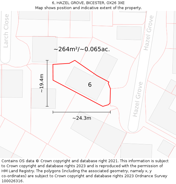 6, HAZEL GROVE, BICESTER, OX26 3XE: Plot and title map