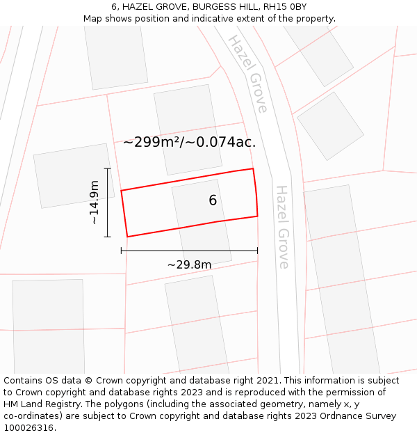 6, HAZEL GROVE, BURGESS HILL, RH15 0BY: Plot and title map