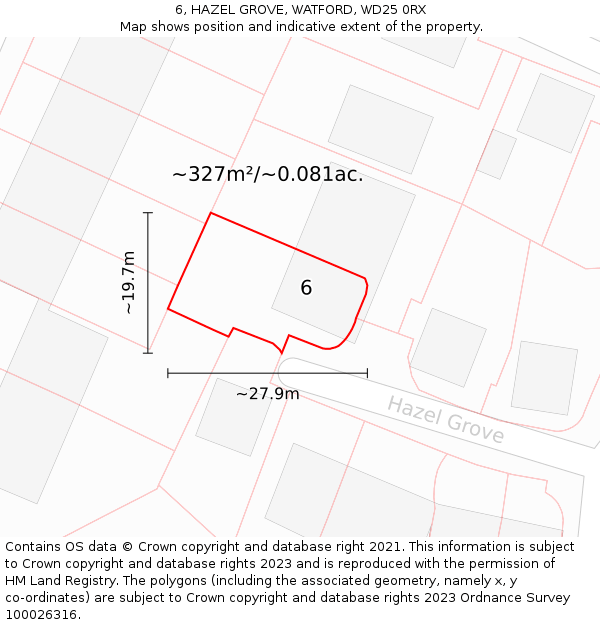 6, HAZEL GROVE, WATFORD, WD25 0RX: Plot and title map
