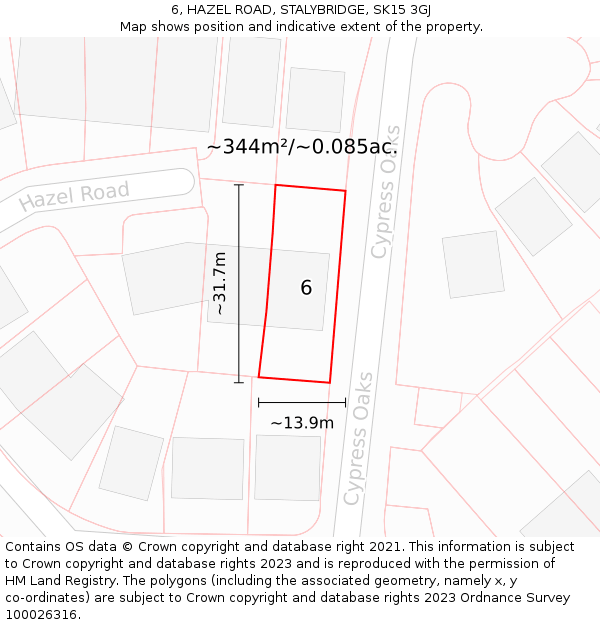 6, HAZEL ROAD, STALYBRIDGE, SK15 3GJ: Plot and title map