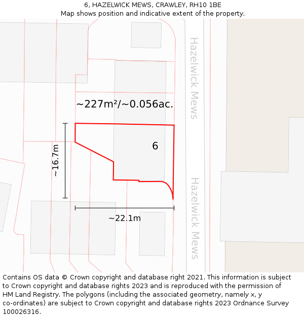 6, HAZELWICK MEWS, CRAWLEY, RH10 1BE: Plot and title map