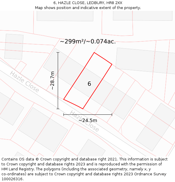 6, HAZLE CLOSE, LEDBURY, HR8 2XX: Plot and title map