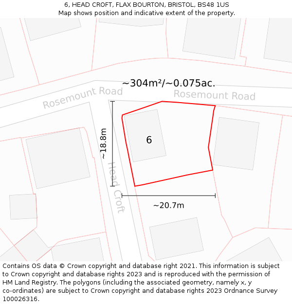 6, HEAD CROFT, FLAX BOURTON, BRISTOL, BS48 1US: Plot and title map