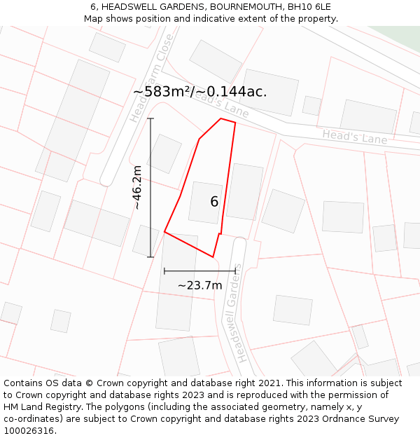 6, HEADSWELL GARDENS, BOURNEMOUTH, BH10 6LE: Plot and title map