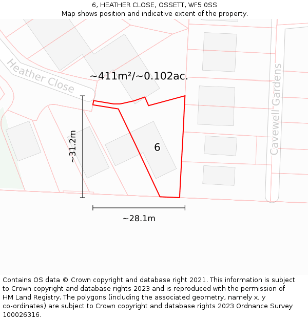 6, HEATHER CLOSE, OSSETT, WF5 0SS: Plot and title map