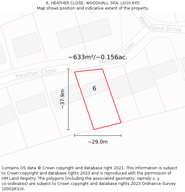 6, HEATHER CLOSE, WOODHALL SPA, LN10 6YD: Plot and title map