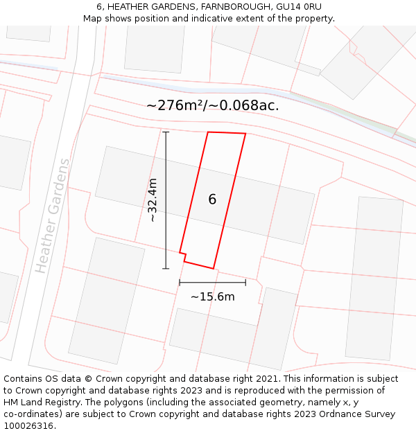 6, HEATHER GARDENS, FARNBOROUGH, GU14 0RU: Plot and title map