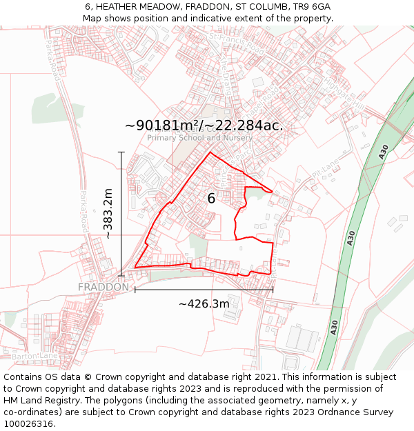 6, HEATHER MEADOW, FRADDON, ST COLUMB, TR9 6GA: Plot and title map