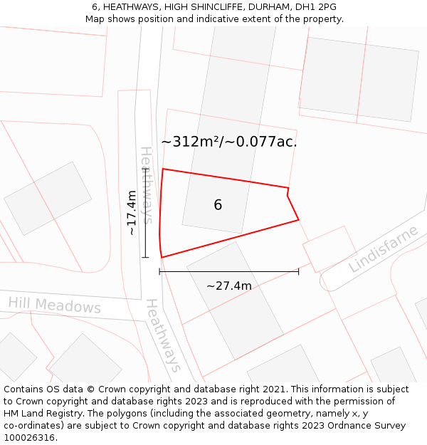 6, HEATHWAYS, HIGH SHINCLIFFE, DURHAM, DH1 2PG: Plot and title map