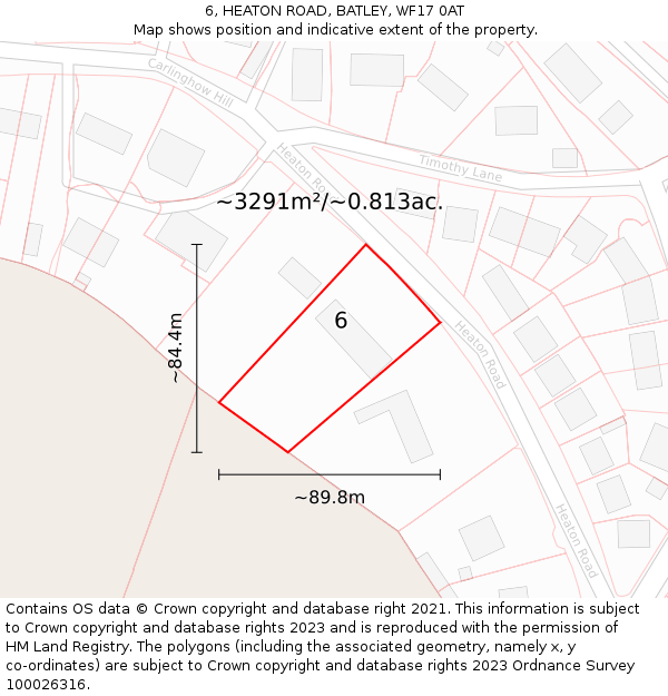 6, HEATON ROAD, BATLEY, WF17 0AT: Plot and title map