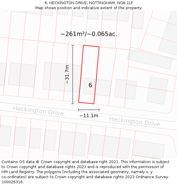 6, HECKINGTON DRIVE, NOTTINGHAM, NG8 1LF: Plot and title map