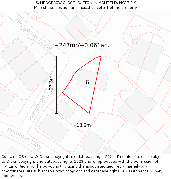 6, HEDGEROW CLOSE, SUTTON-IN-ASHFIELD, NG17 1JY: Plot and title map