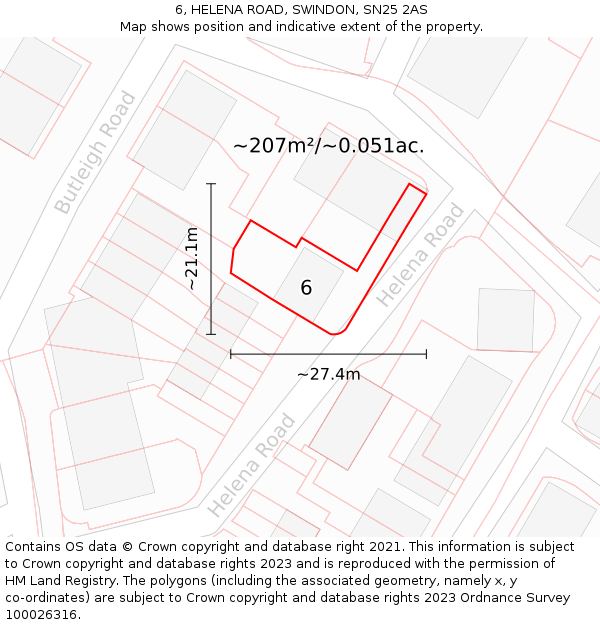 6, HELENA ROAD, SWINDON, SN25 2AS: Plot and title map