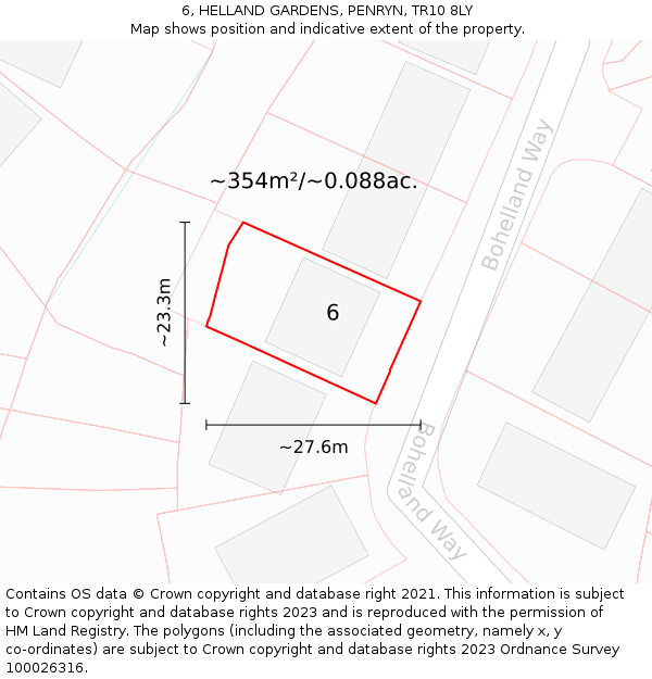 6, HELLAND GARDENS, PENRYN, TR10 8LY: Plot and title map