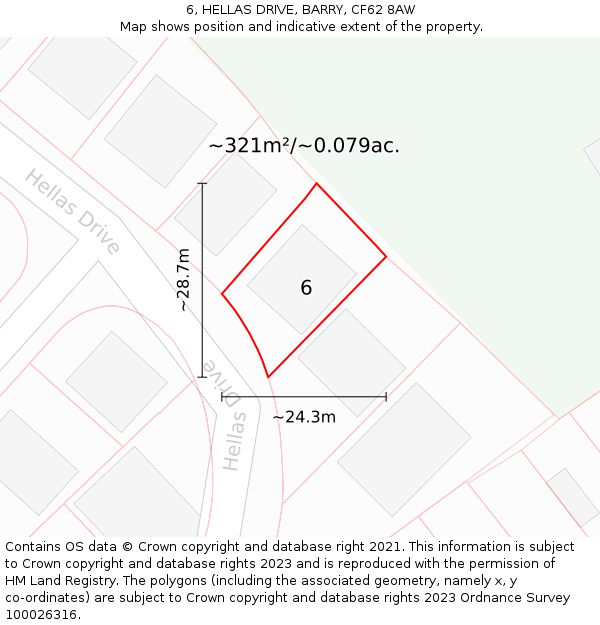 6, HELLAS DRIVE, BARRY, CF62 8AW: Plot and title map