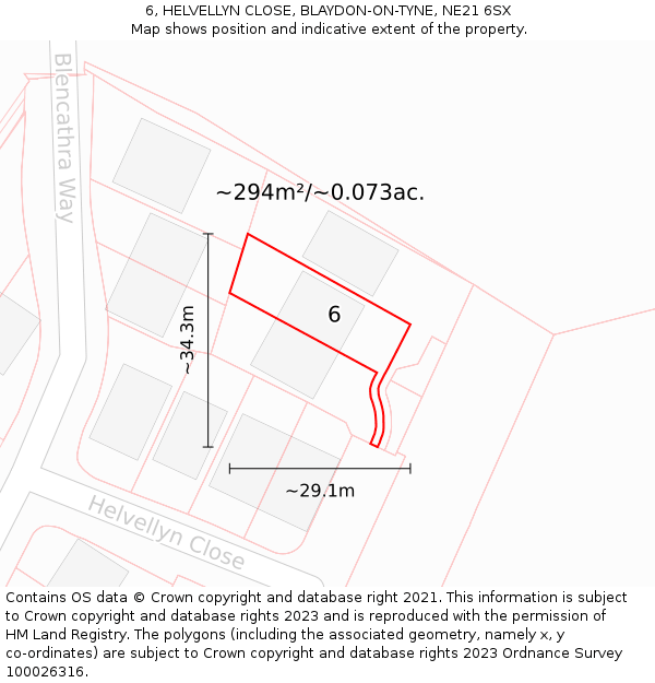 6, HELVELLYN CLOSE, BLAYDON-ON-TYNE, NE21 6SX: Plot and title map