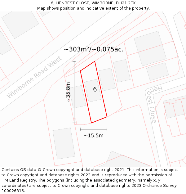 6, HENBEST CLOSE, WIMBORNE, BH21 2EX: Plot and title map