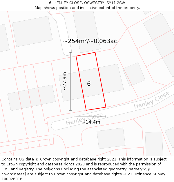 6, HENLEY CLOSE, OSWESTRY, SY11 2SW: Plot and title map