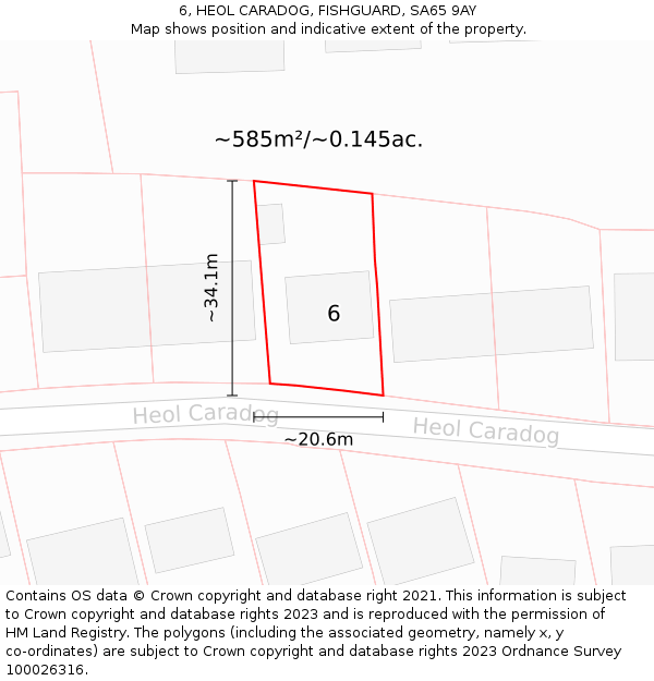 6, HEOL CARADOG, FISHGUARD, SA65 9AY: Plot and title map